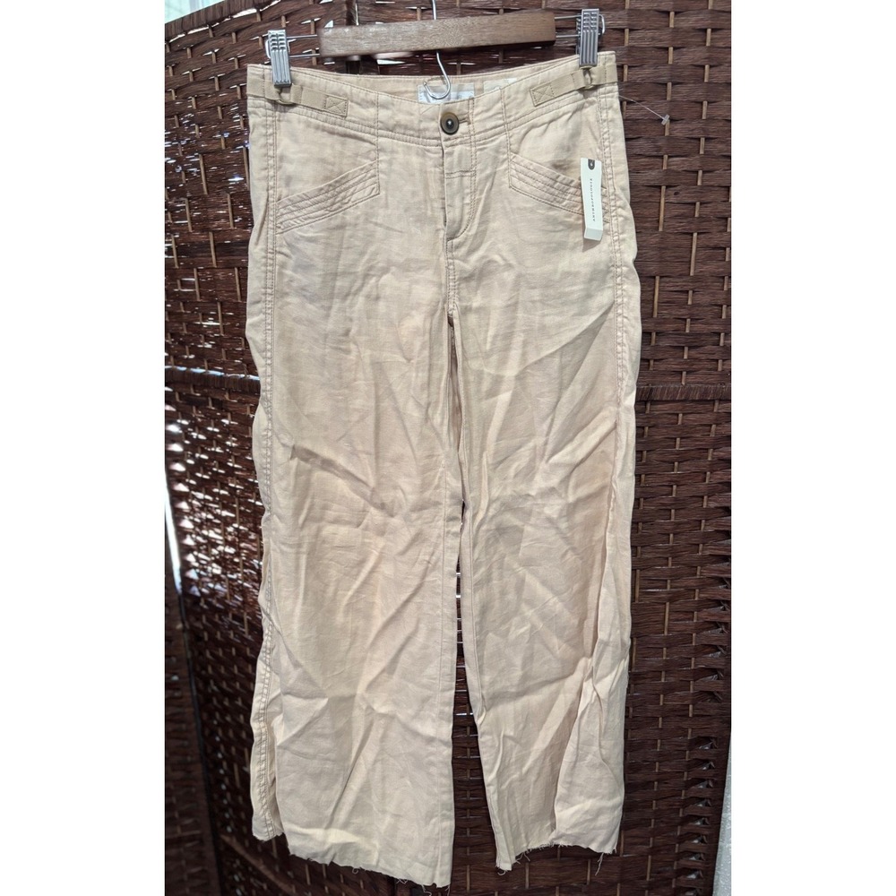 Cropped Wide Leg Tan Pants, Distressed‎ Hem, Utility Pockets, Casual Trousers